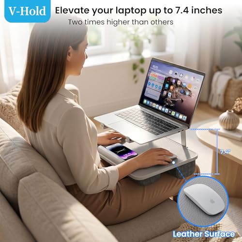 V-Hold Laptop Lap Desk with Foldable Stand, Lightweight Laptop Stand for Bed, Fits up to 15.6" Laptops & MacBook, Lightweight Lap Tray Table with Pillow Cushion for Bed & Couch