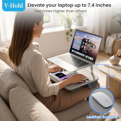 V-Hold Laptop Lap Desk with Foldable Stand, Lightweight Laptop Stand for Bed, Fits up to 15.6" Laptops & MacBook, Lightweight Lap Tray Table with Pillow Cushion for Bed & Couch