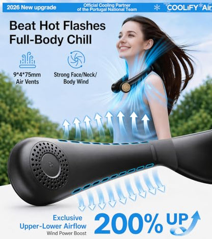 TORRAS COOLiFY Air 2026 Upgraded Neck Fan Air Conditioner, Dual-Airflow Pro Cooling, Ultra Light Portable Fan Rechargeable, Personal Cooling Fan Travel Essentials, Gift for Dad Husband Father, Black - color: Deep Black