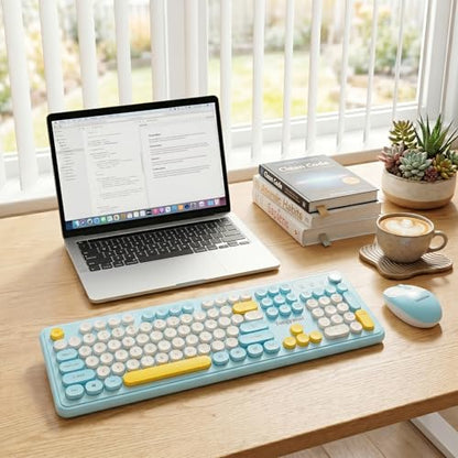 Tongyangat Wireless Keyboard and Mouse Combo, 2.4G Full-Size Keyboard Mouse Set, Plug & Play, Quiet Click, Ergonomic Design, Compatible with Windows, Mac, Laptop, Desktop, Computer (T801A-Blue) - color: T801A-Blue