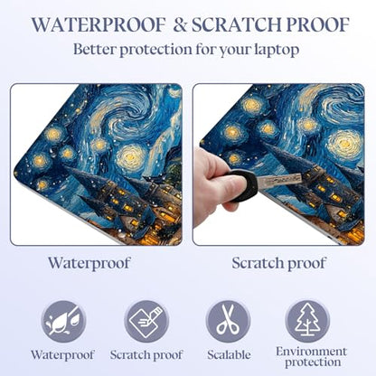 Universal Laptop Skin Sticker Decal,15.6 Inch Laptop Vinyl Cover for 13" 14" 15.6" Laptop,Scratch-Resistant Waterproof Protector Wrap,Reusable with Wrist Pads,Starry Night Magical Town - color: Starry Night Magical Town