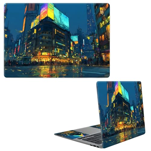 Laptop Skin Sticker Decal, Universal Protective Cover Fit 12 13 14 15.6 Inch Notebook, Reusable Water-Resistant Vinyl Decal w/ 2 Wrist Pads for Business Travel Office, Neon Architecture - color: Neon Architecture