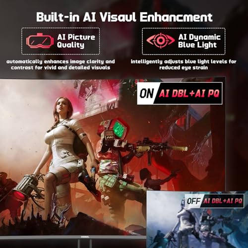 27 Inch 280Hz 240Hz Curved Gaming Monitor WQHD Curved Monitor | 2×HDMI 2.1, 1×DP1.4, Fast VA 1ms 134% sRGB 1500R AI Crosshair PIP/PBP (G27F1Q Pro, One HDMI 2.1 Cable Included) - size: 27 Inch