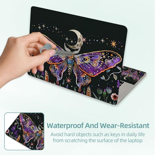 Universal Laptop Skin Decal, 3-Piece Vinyl Protector for 12 13 14 15.6" Notebook, Waterproof Anti-Scratch, Easy Trim & Bubble-Free Finish, Mystical Moth - color: Mystical Moth
