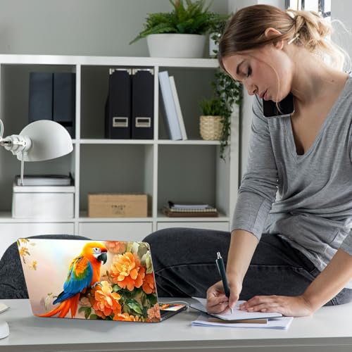 Laptop Skin Sticker Decal 12" 13" 13.3" 14" 15" 15.6",Waterproof Scratch Resistant Vinyl,Reusable Easy to Apply,for MacBook HP Dell Notebooks Netbooks Laptop,2 Wrist Pads,Cute Parrot Flower - color: Cute Parrot Flower