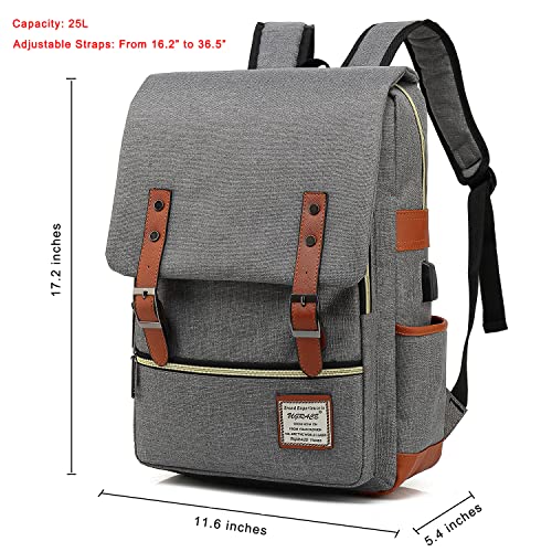 UGRACE Laptop Backpack, Grey, Unisex, 15.6" Laptop Compartment, 6 Compartments, USB Charge Port, Adjustable Shoulder Strap, PU Leather Belt - color: Grey