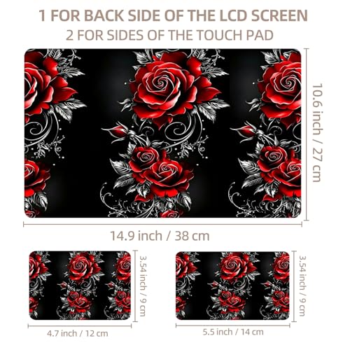 Universal Laptop Skin Sticker for 12/13/14/15.6 Inch Laptops, Reusable Vinyl Laptop Decal Cover, Waterproof Scratch Resistant Notebook Skin with 2 Wrist Pads,Red Roses - color: Red Roses