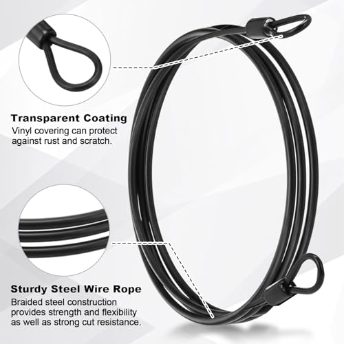 12 Pack Security Cable Luggage Lock with Loops 4 ft 3mm Braided Steel Coated Bike Cable Wire Double Loop Anti Theft Safety for U Lock, Padlock and Disc(Black) - color: Black, size: 4 ft