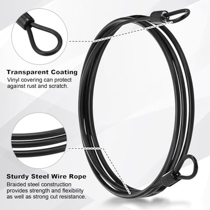 12 Pack Security Cable Luggage Lock with Loops 4 ft 3mm Braided Steel Coated Bike Cable Wire Double Loop Anti Theft Safety for U Lock, Padlock and Disc(Black) - color: Black, size: 4 ft
