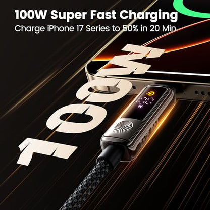 toocki USB C to USB C Cable 3.3FT 100W | LED Touch Display, PD Fast Charging, E-Marker Chip, Nylon Braided, Reinforced Connectors - size: 3.3FT