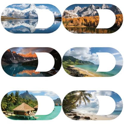 6Pcs 6 Styles Scenery Laptop Camera Cover Slide Beach Privacy Guard Accessories, Phone Front Camera Blocker 0.04 Inch Ultra Thin for Desktop Computer Tablet Notebook Mini PC Office Use - color: Scenery