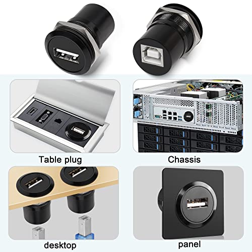 QIANRENON USB2.0 to USB B Threaded Fixed Printer Adapter USB2.0 Female to USB Type B Female Panel Mount Round Connector for PC Printer Scanner Laptop