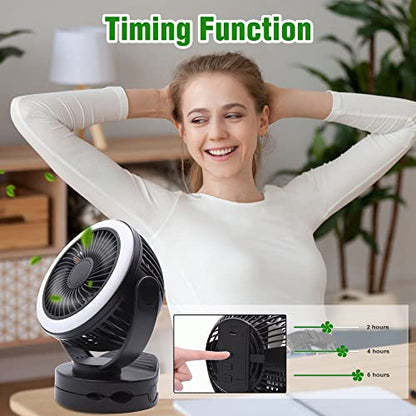 Rechargeable RV Cooling Fan Light, 4-Speed Portable Desk Fan, Dia: 5.5inch, Rotatable Clip-On & Wall-Mount Fan for Home Office RV Travel, 5000mAh Battery - color: Black