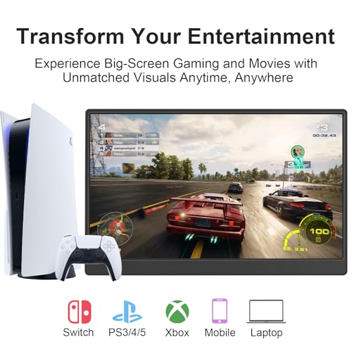 UFYQL Portable Monitor 15.6-inch FHD 1080P Ultra-Slim Travel External Monitor HDR IPS Gaming Display with Kickstand &Speakers USB-C HDMI Plug&Play，for Laptop PC Phone PS4/5 Xbox Switch