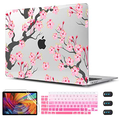 CISSOOK Compatible with MacBook Air 13 inch Case Pink 2021 2020 2019 2018 | A2337 A2179 A1932, 4in1 Set Hard Shell Case Keyboard Cover Screen Protector for MacBook Air 13 inch M1, Cherry Blossoms - color: Cherry blossoms