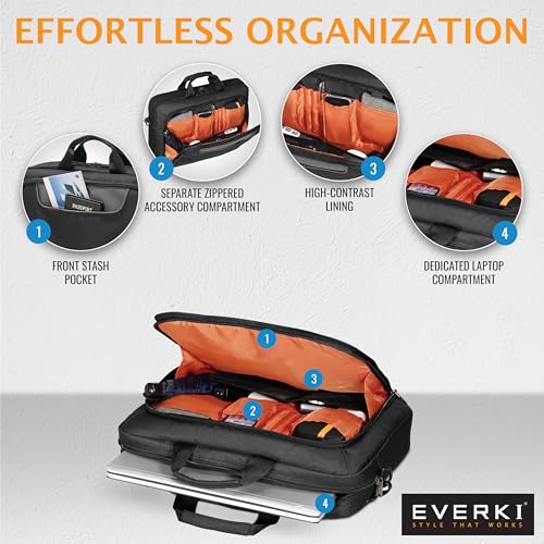 EVERKI Advance Laptop Briefcase 17.3 Inch - Business Briefcase for Men & Women, Ideal Lap Top Computer Bag for Travel, Heavy Duty Laptop Bag, Mens Lap Top Messenger Carrying Case, (EKB407NCH17) Black - size: 17.3 Inch