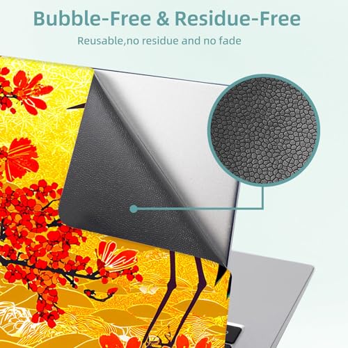 Universal Laptop Skin Decal, 3-Piece Vinyl Protector for 12 13 14 15.6" Notebook, Waterproof Anti-Scratch, Easy Trim & Bubble-Free Finish, Red Flower Tree Crane - color: Red Flower Tree Crane