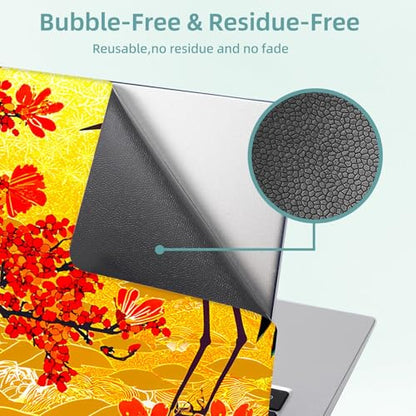 Universal Laptop Skin Decal, 3-Piece Vinyl Protector for 12 13 14 15.6" Notebook, Waterproof Anti-Scratch, Easy Trim & Bubble-Free Finish, Red Flower Tree Crane - color: Red Flower Tree Crane
