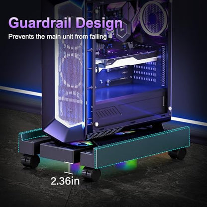 Adjustable Computer Tower Stand with Cooler Fan and Light, PC Stand for Floor, Mobile CPU Holder with 4 Caster Wheels Fits Most PC Tower, Under Desk CPU Holder for Office,Gamers and Students - style: With Fan