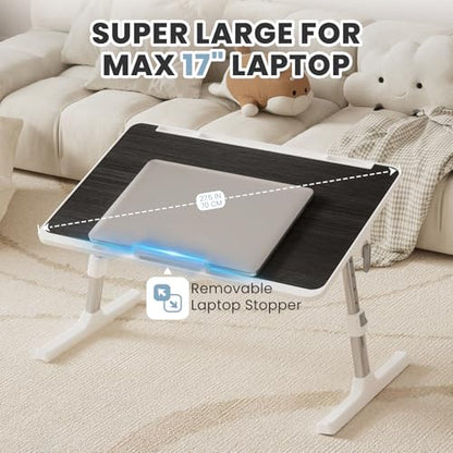 Adjustable Lap Desk, Foldable Laptop Desk for Bed, X-Large Lap Table | 23.6 x 15.7 Inches Bed Laptop Table, Laptop Stand for Couch & Sofa, Laptop Tray for Adults Writing Reading Eating, Black - color: Black