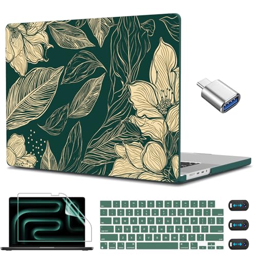 CISSOOK Compatible with MacBook Pro 14 inch Case 2026 2025 2024 2023 2022 | A3434 A3427 A3426 A3112 A3185 A3401 A2918 A2992, 5in1 Kit Hard Shell Case for MacBook Pro 14 M1 M2 M3 M4 M5, Elegant Floral - color: 14inch-Elegant Floral