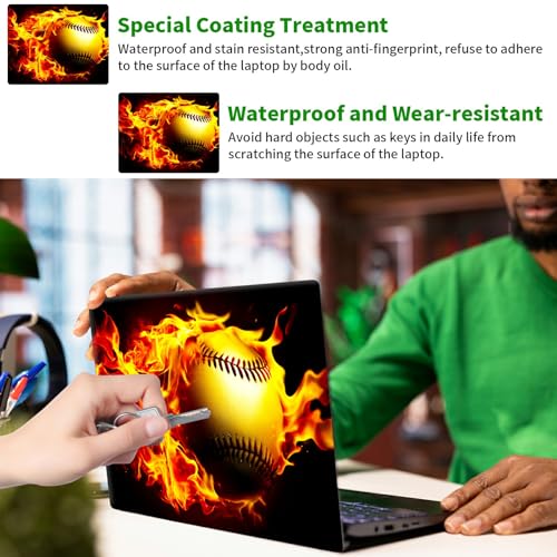 Laptop Skin Sticker Decal, Universal Protective Cover Fit 12 13 14 15.6 Inch Notebook, Reusable Water-Resistant Vinyl Decal w/ 2 Wrist Pads for Business Travel Office, Flame Baseball - color: Flame Baseball