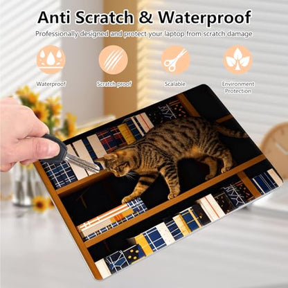 Laptop Skin Sticker Decal 15.6 Inch,12 13 13.3 14 15 15.6 in Laptop Netbook Skins for Notebook,Art Decal Removable Waterproof Scratch Resistant,Universal Vinyl Cover,Bookshelf Cute Cat - color: Bookshelf Cute Cat