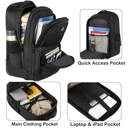 MATEIN Rolling Backpack, 17 inch Water Resistant Wheeled Laptop Backpack, Carry on Luggage Business Bag, Overnight College Computer Bag Trolley Suitcase for Men Women Adults to Travel, Black | Backpack with Wheels, 17 inch Laptop Backpack, 36 L Main Compa