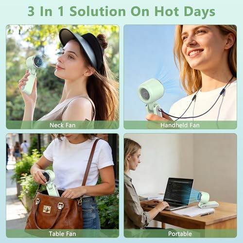 COO Portable Handheld Turbo Fan, 5-Speed Rechargeable Personal Fan | 180° Foldable 3 IN 1 Design with LED Display, Mini Desk Fan for Office, Travel & Outdoor Activities, Green - color: Green