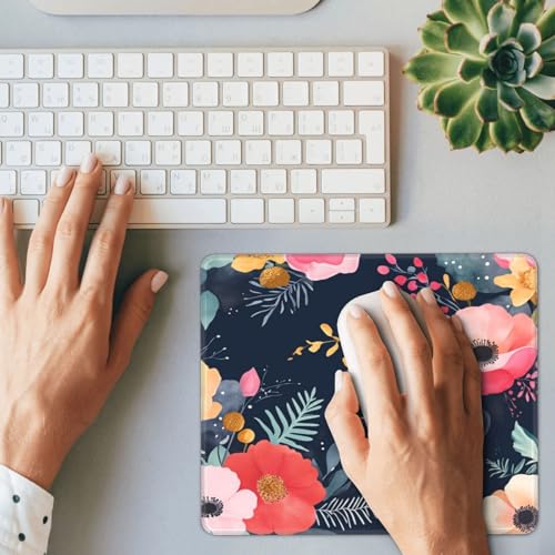 Pink Flower and Succulents Gaming Computer Keyboard Cute Mouse Pad with Anti-fray Stitching, Premium-Textured Alfombrilla para Mouse with Non-Slip Rubber Base, 10 x 12 inch - color: Pink Flower and Succulents