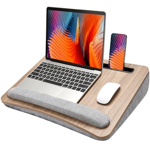 HUANUO Laptop Lap Desk - Portable Lap Desk with Pillow Cushion, Fits up to 17 inch Laptop, with Anti-Slip Strip & Storage Function for Home Office Students Use as Computer Laptop Stand, Book Tablet - color: Wood Grain, size: Large