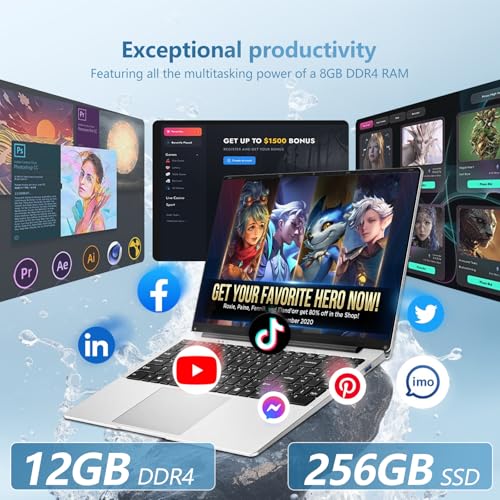 DUNHOO Laptop, 15.6’’ Laptop Computer with Celeron Processor N4000, 2Cores 2Threads, 8GB RAM DDR4 256GB SSD Laptops, UHD Graphics 600, Lap Top 180°Hinge, FHD 1920 * 1080, WiFi 5, BT 4.2, Win 11 Pro