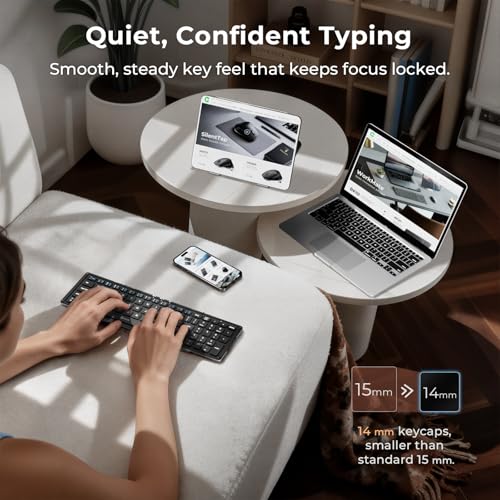 iClever Foldable Bluetooth Keyboard with Number Pad, BK09 Portable Compact Travel Keyboard, USB-C Rechargeable Wireless Folding Keyboard for iPad, iPhone, Android, Windows, Mac Laptop