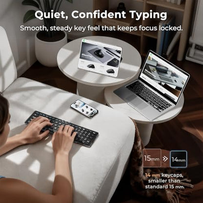 iClever Foldable Bluetooth Keyboard with Number Pad, BK09 Portable Compact Travel Keyboard, USB-C Rechargeable Wireless Folding Keyboard for iPad, iPhone, Android, Windows, Mac Laptop