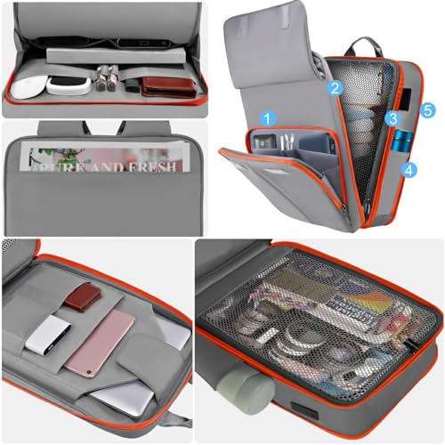 Slim & Expandable Laptop Backpack 15.6 16 17 inch Travel Business Backpack Water-Resistant Daypack for Men and Women，Gray orange - color: G01og01