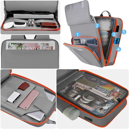 Slim & Expandable Laptop Backpack 15.6 16 17 inch Travel Business Backpack Water-Resistant Daypack for Men and Women，Gray orange - color: G01og01