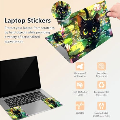 Laptop Skin Sticker Decal 15.6 Inch,12 13 13.3 14 15 15.6 in Laptop Netbook Skins for Notebook,Art Decal Removable Waterproof Scratch Resistant,Universal Vinyl Cover,Cute Cat Lotus - color: Cute Cat Lotus