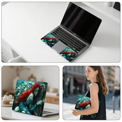 Aesthetic Laptop Skin Sticker, Red Haired Mermaid with Harp and Skulls Waterproof Vinyl Laptop Decal, Removable Bubble Free, Reusable Protective Cover for 13 14 15 15.6 Inch - color: Red Haired Mermaid with Harp and Skulls