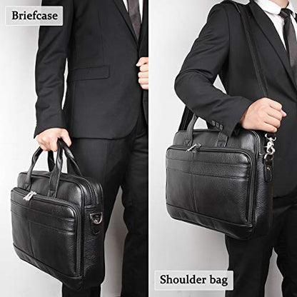Augus Leather Briefcase for Men, 16 Inch, Full-Grain Leather, YKK Zipper - color: Black1