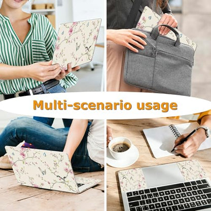 Universal Laptop Skin Sticker with 2 Wrist Pad Decals, 3-Piece Removable Vinyl Laptop Cover, Birds Pink Flowers Waterproof Anti-Scratch, Easy-Trim Fit for 13.3" 14" 15.6" Laptops - color: Birds Pink Flowers