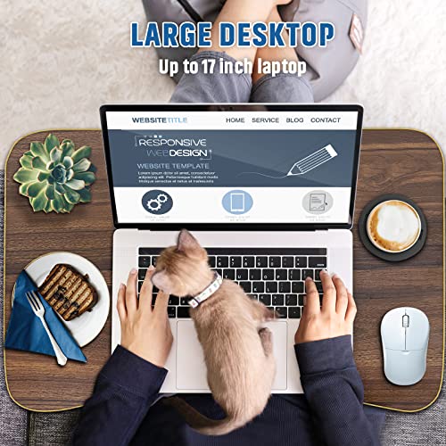 Zapuno Foldable Laptop Bed Table Multi-Function Lap Bed Tray Table with Storage Drawer and Water Bottle Holder, Serving Tray Dining Table with Slot for Eating, Working on Bed/Couch/Sofa - color: Beige1
