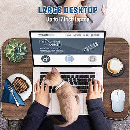 Zapuno Foldable Laptop Bed Table Multi-Function Lap Bed Tray Table with Storage Drawer and Water Bottle Holder, Serving Tray Dining Table with Slot for Eating, Working on Bed/Couch/Sofa - color: Beige1