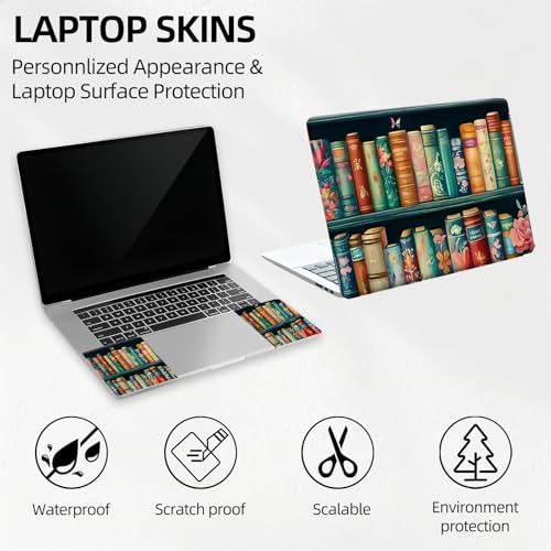 Antique Library Bookshelf Universal Laptop Skin Sticker 3PCS, Protective Decal Trim-to-Fit 11.6" 13.3" 14" 15.6" Laptop Vinyl Cover, Removable Anti-Scratch Computer Decal Protector - color: Antique Library Bookshelf