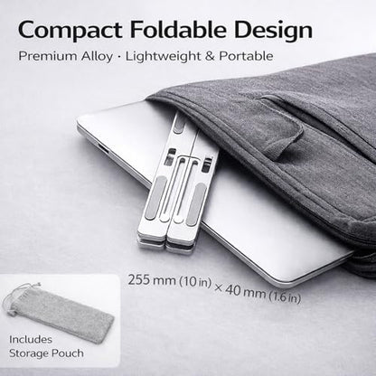 Portable Foldable Laptop Stand, Aluminum Alloy Adjustable Height Laptop Riser for Desk, Ergonomic Laptop Holder with Carry Pouch, Compatible with 16-18 Inch Laptops