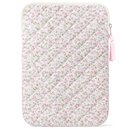 11.6 inch Cotton Quilted Laptop Sleeve for Women, Aesthetic Puffy Laptop Case Carrying Bag Compatible with MacBook Air/Pro 11.6, Soft Computer Liner Bag (Pink Floral, 11.6 inch) - color: Pink Floral, size: 11.6 inch