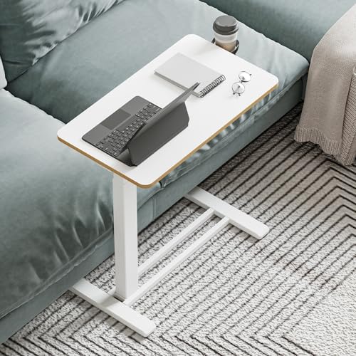 28'' Medical Overbed Bedside Table with Wheels,Rolling Table | 28''x16'' White Pneumatic Tilting Desktop,Overbed Bedside Table with Hidden Casters for Hospital Use - color: White, size: Small
