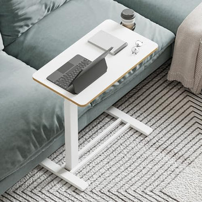 28'' Medical Overbed Bedside Table with Wheels,Rolling Table | 28''x16'' White Pneumatic Tilting Desktop,Overbed Bedside Table with Hidden Casters for Hospital Use - color: White, size: Small
