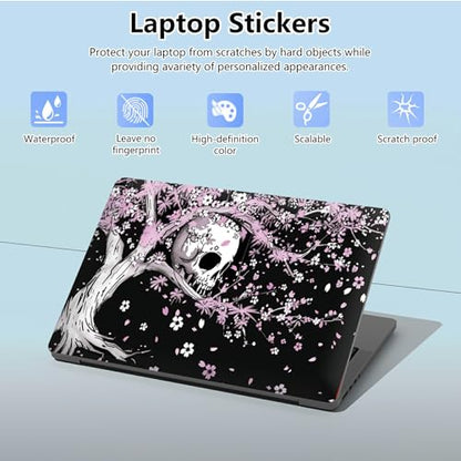 Universal Laptop Skin Sticker with 2 Wrist Pad Skins, Waterproof Scratch Resistant Vinyl Laptop Cover Decal, Cut to Fit for 11–15.6 Inch MacBook HP Dell Lenovo, Cherry Tree Skull - color: Cherry Tree Skull