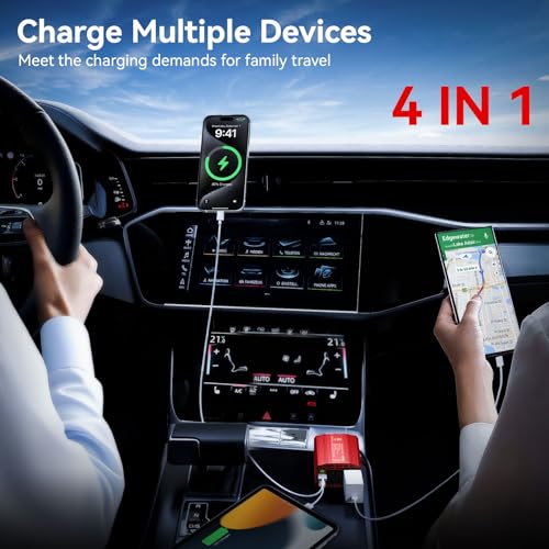 BESTEK 300W Car Power Inverter - DC 12V to 110V AC Car Plug Adapter with 30W USB-C & 18W USB-A Dual AC Outlet, Fast Car Charger Adapter for Laptop, Vehicles, Road Trip Essentials - color: Red