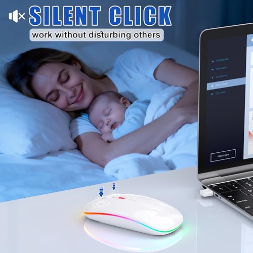 Gizdot-R1 LED Mouse for MacBook Air/iPad/Laptop, Bluetooth Rechargeable Silent Mouse with USB-C, Built-in Mouse Jiggler, 4-Mode Wireless Mouse Compatible with macOS/iOS/Windows/Android - color: White